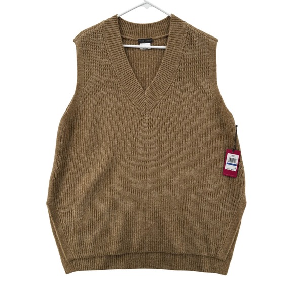 Vince Camuto Sweater Vest Mens XL Latte Heather Tan Rib Knit Pullover New - Picture 1 of 8